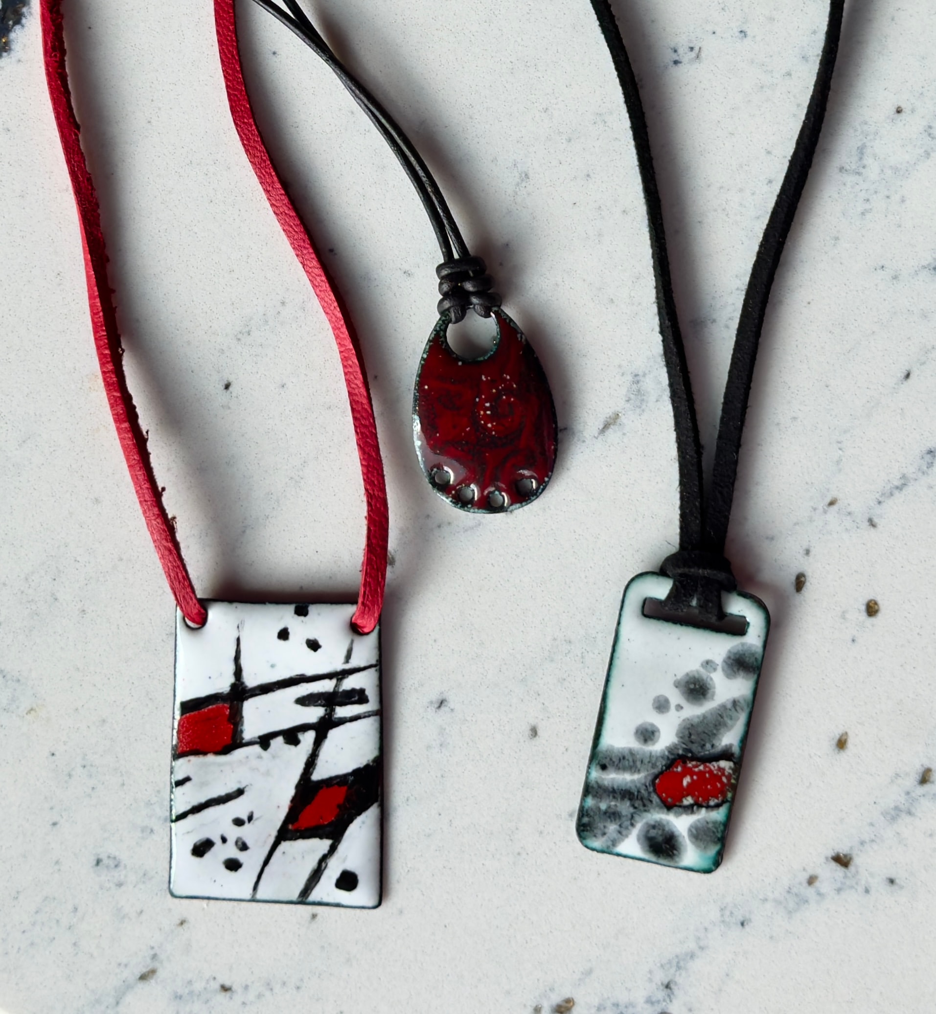 Enamel Pendants in Red
